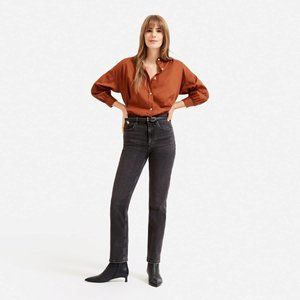 EVERLANE Super Straight High Rise Slim Fit Stretch Jean (Washed Black, 25 Ankle)
